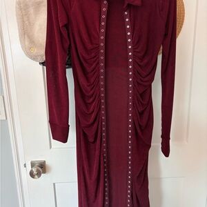 Fashion Nova Burgundy Long Sleeve Dress